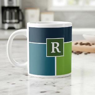 Big Stripes in blue and green with Monogram Giant Coffee Mug