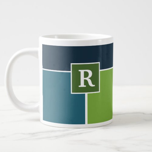 Big Stripes in blue and green with Monogram Giant Coffee Mug