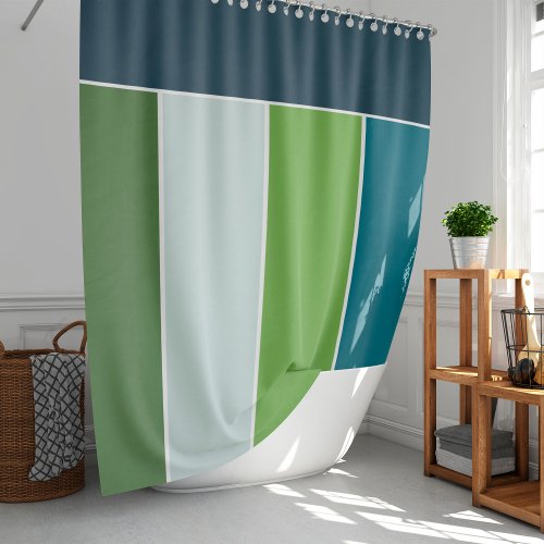 Big Stripes in blue and green with Monogram Shower Curtain