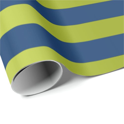 Big Stripes Lines Blue Navy Lime Green Wrapping Paper