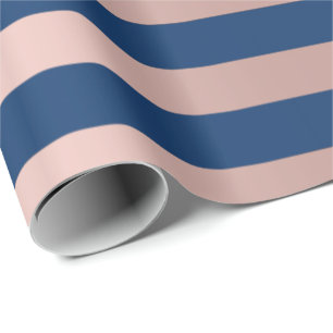 Big Stripes Lines Blue Navy Pink Rose Gold Wrapping Paper