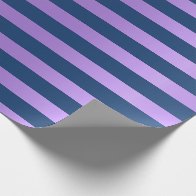 Big Stripes Lines Blue Navy Purple Amethyst Wrapping Paper (Corner)
