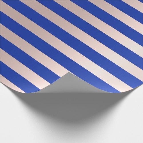 Big Stripes Lines Indigo Cobalt Blue Pink Rose Wrapping Paper