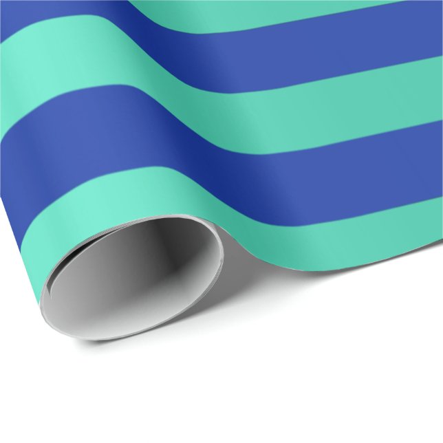 Big Stripes Lines Indigo Cobalt Blue Water Aqua Wrapping Paper (Roll Corner)