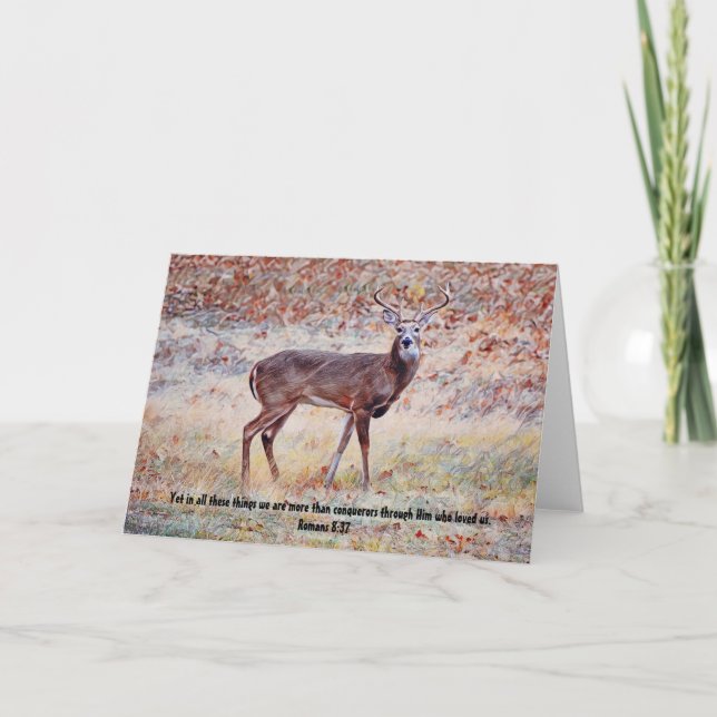 Big Strong Buck Deer Bible Verse Art Card (Front)