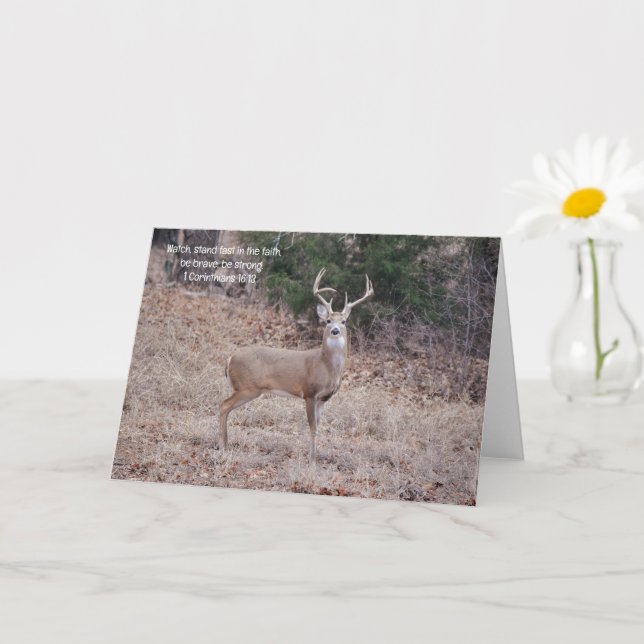 Big Strong Buck Deer Bible Verse Note Card (Small Plant)