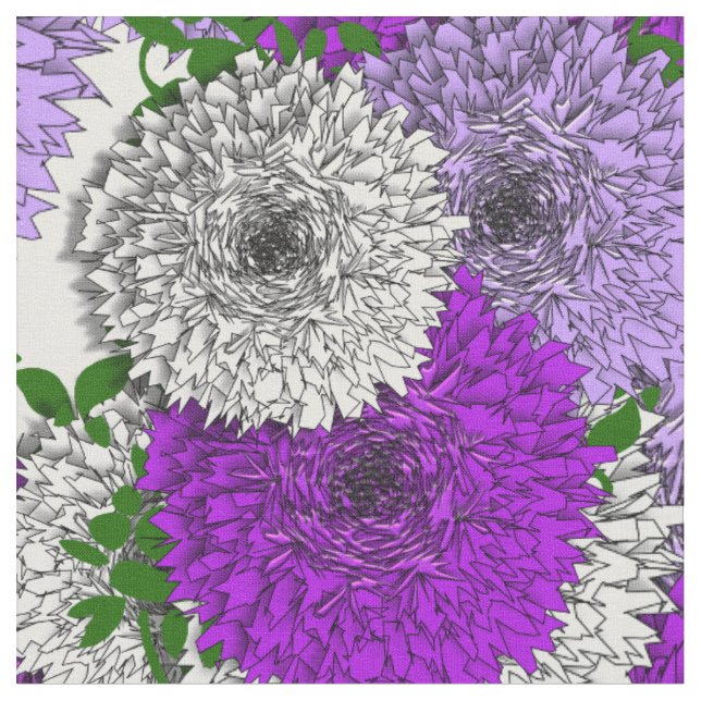 Big Summer Flowers Purple Mix Floral Print Fabric (Close Up)