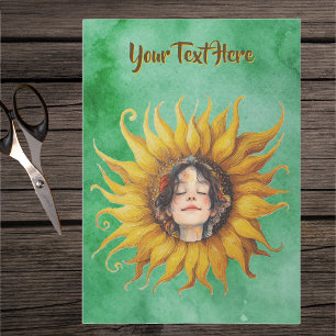 Big Sunflower Childs Face Watercolour Look Green Tissue Paper