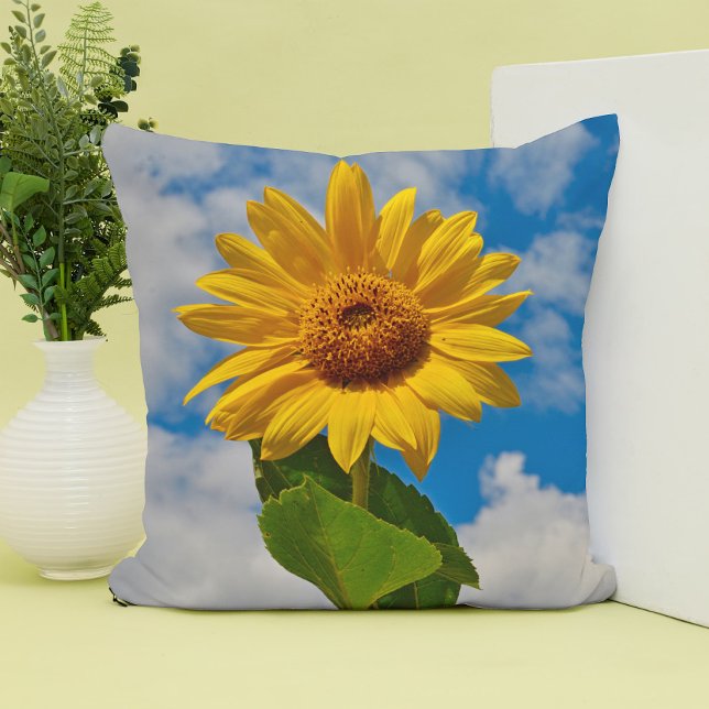 Big Sunflower Green and Yellow Flower Floral Photo Throw Pillow (Creator Uploaded)