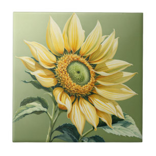 Big Sunflower on Green Ceramic Tile