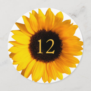 Big Sunflower Round Wedding Table Number Card