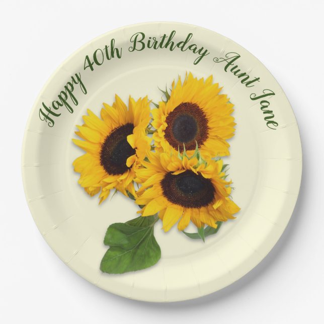 Big Sunflowers Custom Birthday Party Paper Plates (Front)
