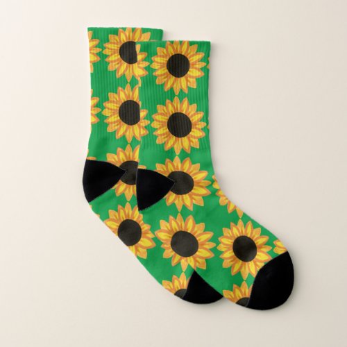 Big Sunflowers Pattern Bold Yellow Green Nature Socks
