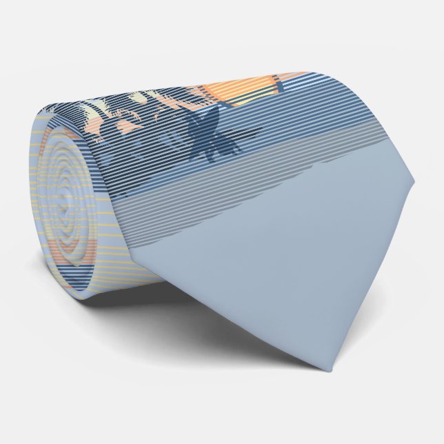Big Sunset Hawaiian Island Two-sided Printed Tie (Rolled)