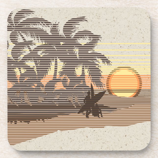 Big Sunset Hawaiian Tiki Bar Cork-backed Coasters (Front)