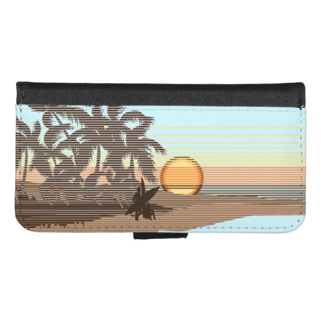 Big Sunset Stripe Hawaiian Palm Trees iPhone Wallet Case (Front (Horizontal))