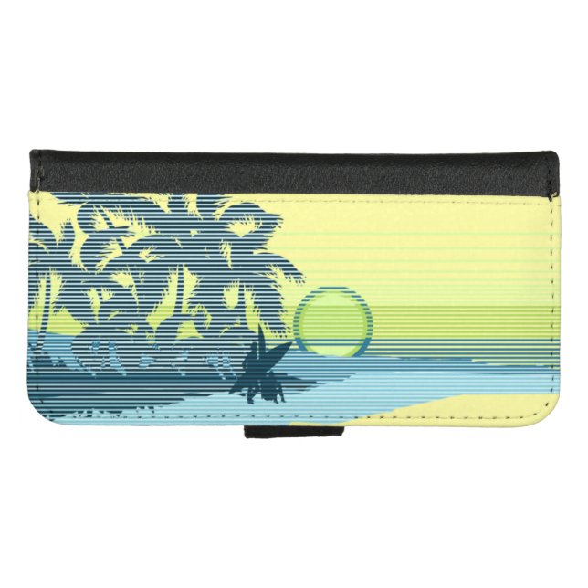 Big Sunset Stripe Hawaiian Palm Trees iPhone Wallet Case (Front (Horizontal))
