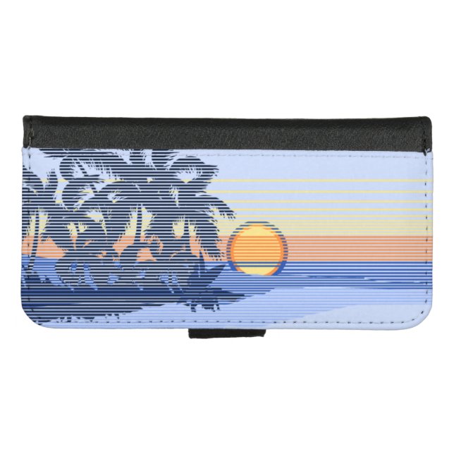 Big Sunset Stripe Hawaiian Palm Trees iPhone Wallet Case (Front (Horizontal))