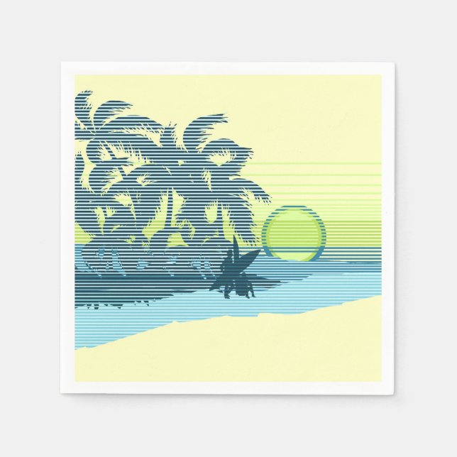 Big Sunset Stripe Hawaiian Surfer Paper Napkins (Front)