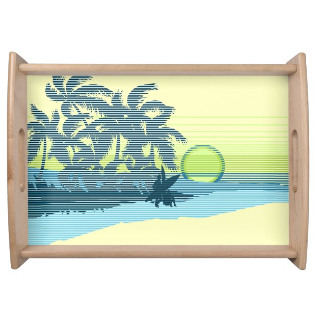 Big Sunset Stripe Hawaiian Surfer Serving Tray (Front)