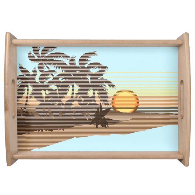 Big Sunset Stripe Hawaiian Surfer Serving Tray (Front)