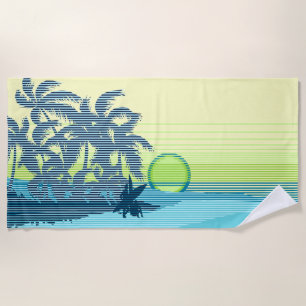 Big Sunset Stripe Hawaiian Surfers - Teal Beach Towel