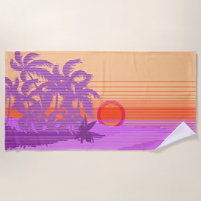 Big Sunset Stripe Hawaiian Surfers - Violet Beach Towel (Front)
