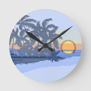 Big Sunset Stripe Hawaiian Wall Clocks