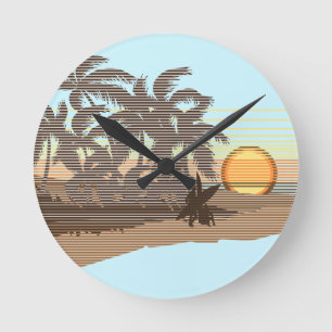 Big Sunset Stripe Hawaiian Wall Clocks