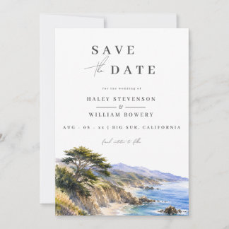Big Sur California Coast Landscape Watercolor Chic Save The Date