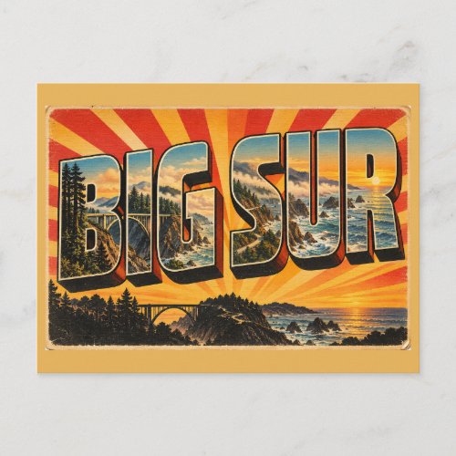 Big Sur California Coast Redwood Bridge Art Postcard