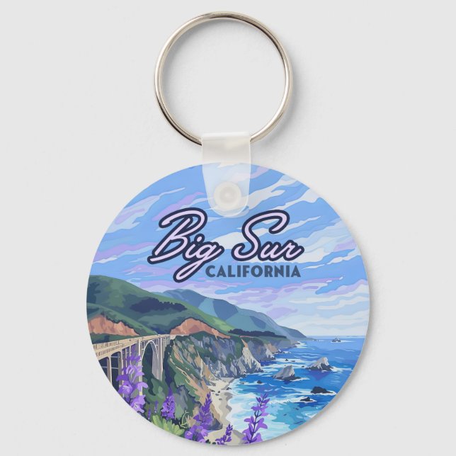 Big Sur California Coastline Retro West Coast Card Keychain (Front)