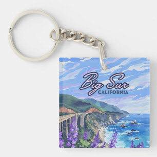 Big Sur California Coastline Retro West Coast Card Keychain
