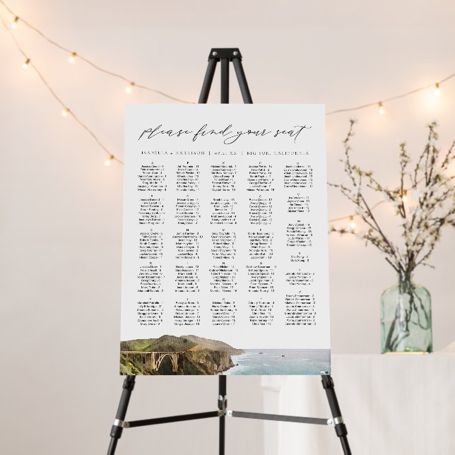 BIG SUR CALIFORNIA Skyline Wedding Seating Chart Foam Board (In Situ (Stand))