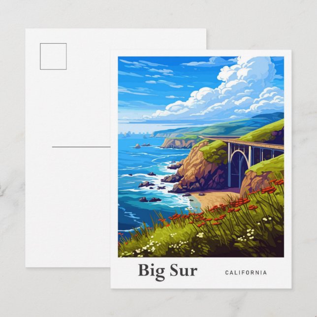 Big Sur California Vintage Travel Illustration Postcard (Front/Back)