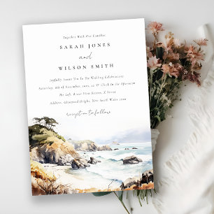 Big Sur, California Watercolor Landscape Wedding Invitation