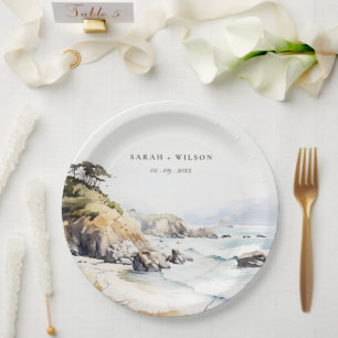 Big Sur, California Watercolor Landscape Wedding Paper Plates