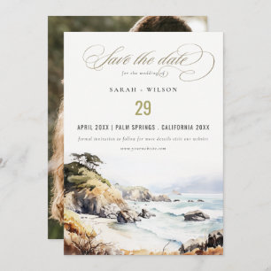 Big Sur, California Watercolor Landscape Wedding Save The Date