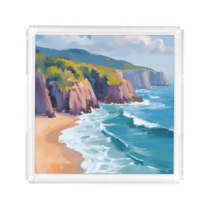 Big Sur, California Watercolor Ocean Painting Acrylic Tray