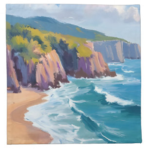 Big Sur, California Watercolor Ocean Painting Cloth Napkin