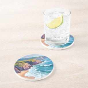 Big Sur, California Watercolor Ocean Painting Coaster