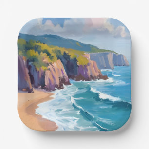 Big Sur, California Watercolor Ocean Painting Paper Plates