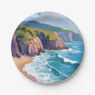 Big Sur, California Watercolor Ocean Painting Paper Plates
