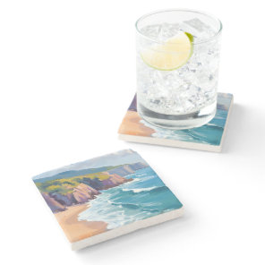 Big Sur, California Watercolor Ocean Painting Stone Coaster
