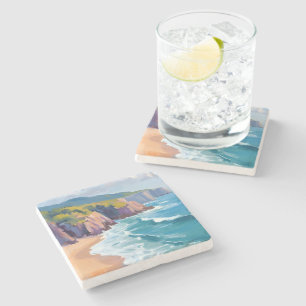 Big Sur, California Watercolor Ocean Painting Stone Coaster