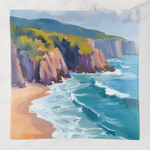 Big Sur, California Watercolor Ocean Painting Trinket Tray