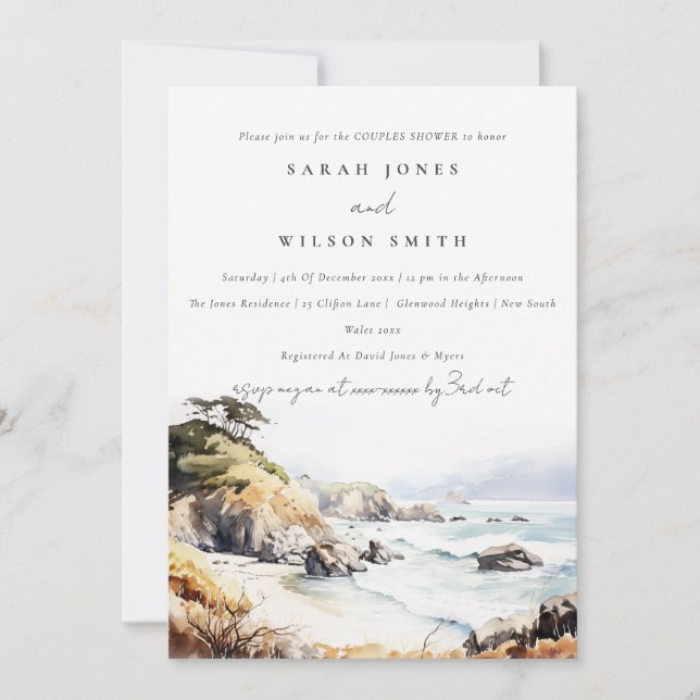 Big Sur California Watercolor Scape Couples Shower Invitation (Front)