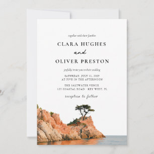 Big Sur Cypress Headland Coast Watercolor Wedding Invitation