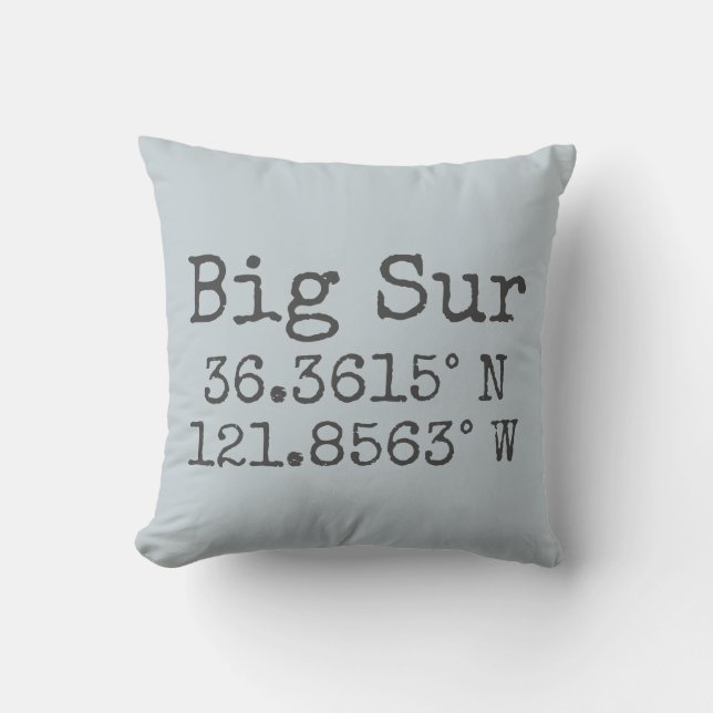 Big Sur Latitude and Longitude Throw Pillow (Front)
