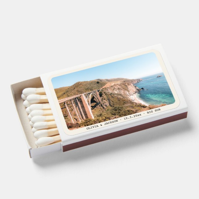 Big Sur Wedding Favor Bixby Bridge Photo Custom Matchboxes (Front Open)
